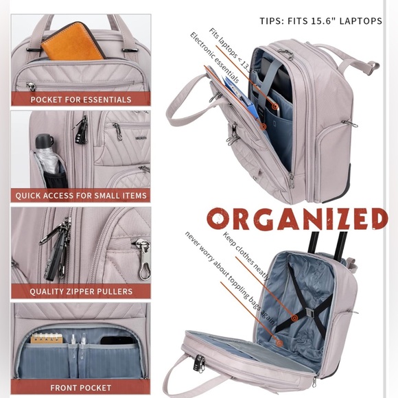 Carry On Underseat, Lightweight Overnight Suitcase, Dusty Pink - Picture 9 of 10